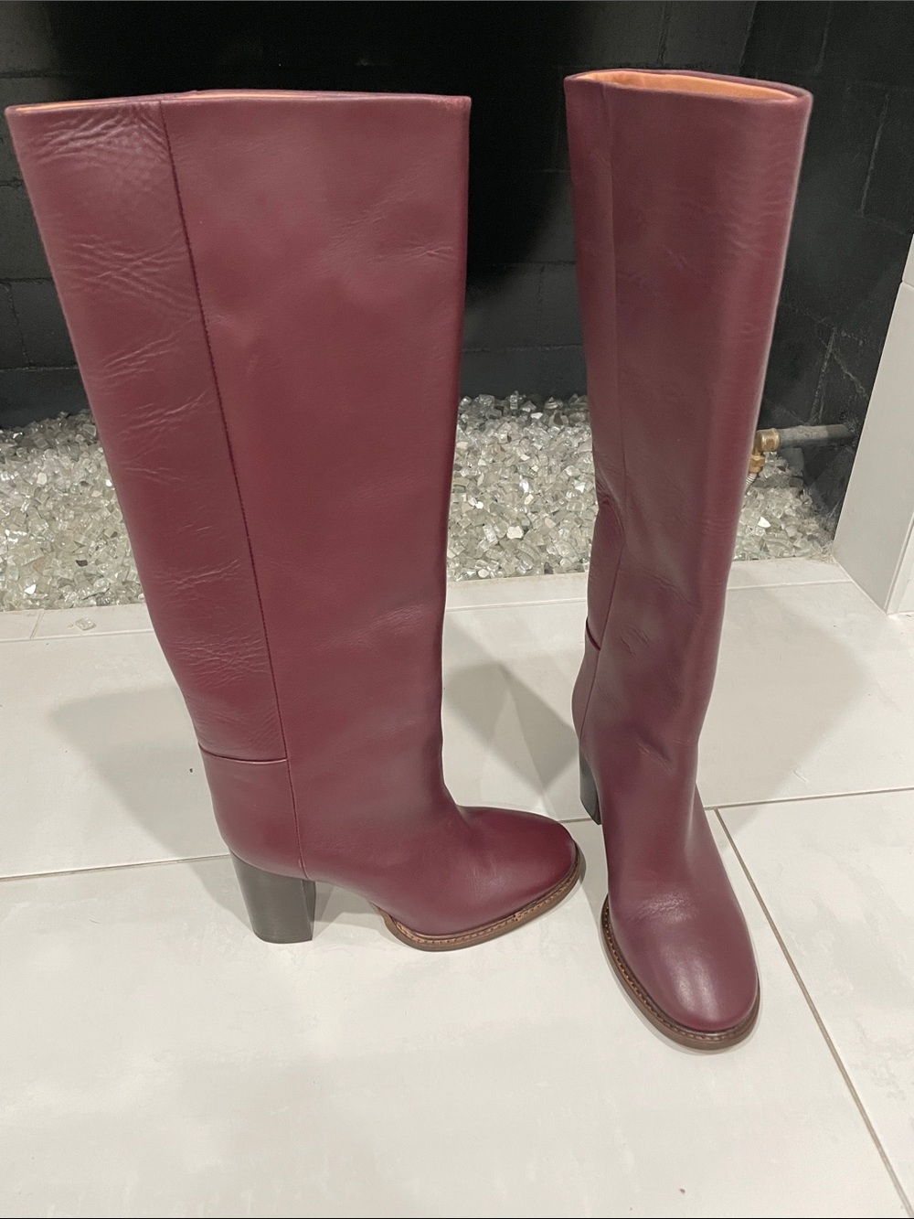 COS Knee Length Leather Boots in Burgundy